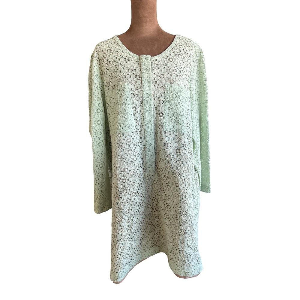 Victoria Beckham Target Womens Dress 2X Green Eyelet Sheer Sleeves Sheath J98